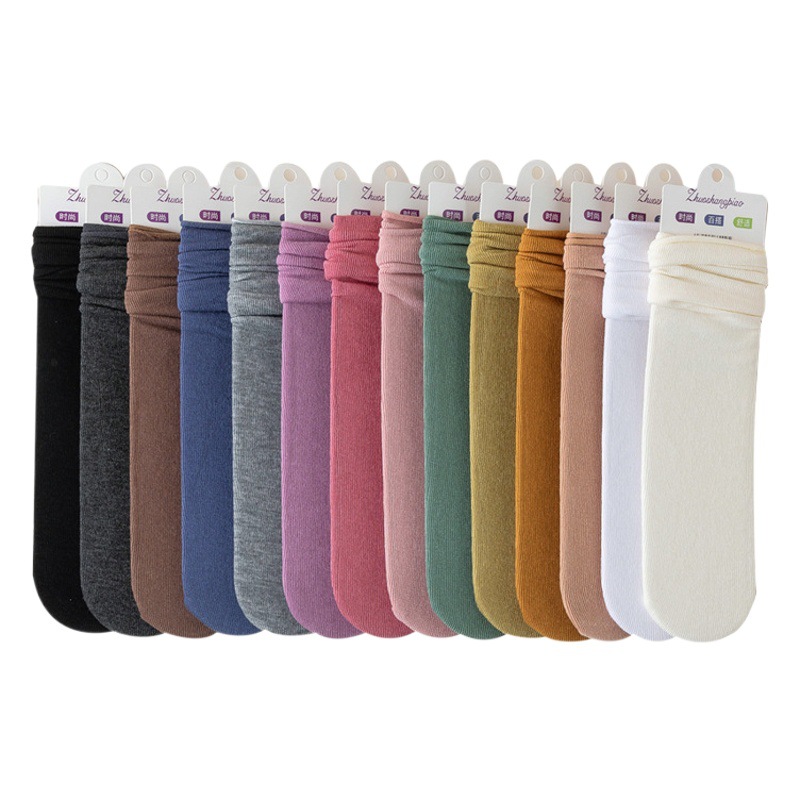 Women's Mid-Calf Socks for Spring and Autumn, Breathable Cotton Socks for Men and Women, Stacked Socks, Sweat-Absorbent and Anti-Friction Mid-Calf Socks, Breathable and Sweat-Absorbent