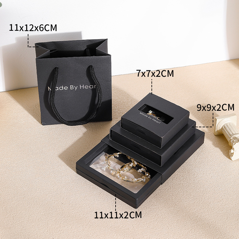 Picture of in stock wholesale envelope suspension box black cardboard anti-oxidation display drawer jewelry box pe film jewelry storage box