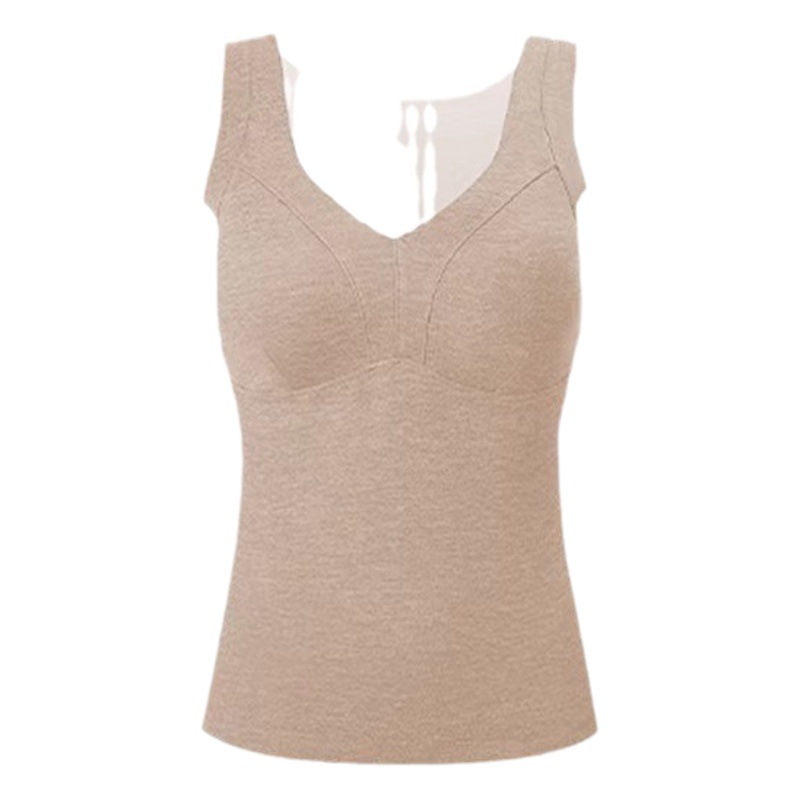 Autumn and winter cashmere silk thickened brushed all-match warm vest with chest pad seamless slimming heating thermal underwear for women