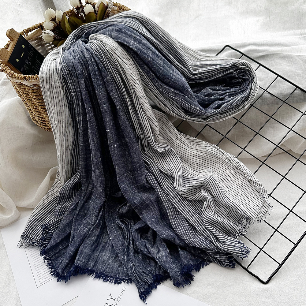 Picture of Amazon Hot Autumn New European and American Striped All-match Silk Scarf Women's Artistic Foreign Style Shawl Men's Cotton Scarf