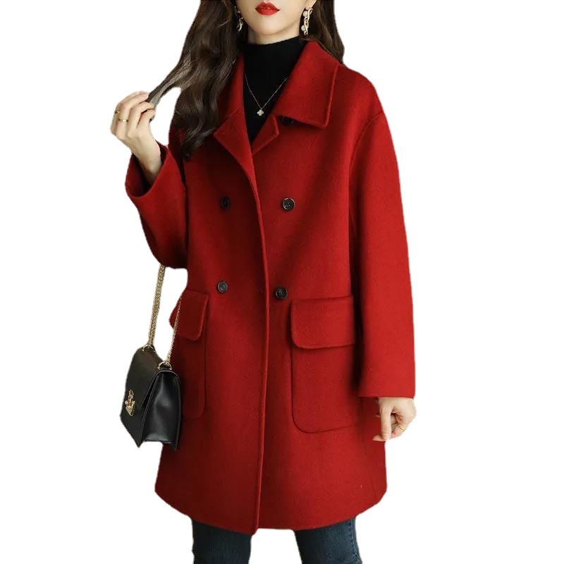 Picture of Woolen Coat Women's 2023 Autumn and Winter New Age-reducing Thickened Korean Style Warm Mid-length Loose Small Women's Coat