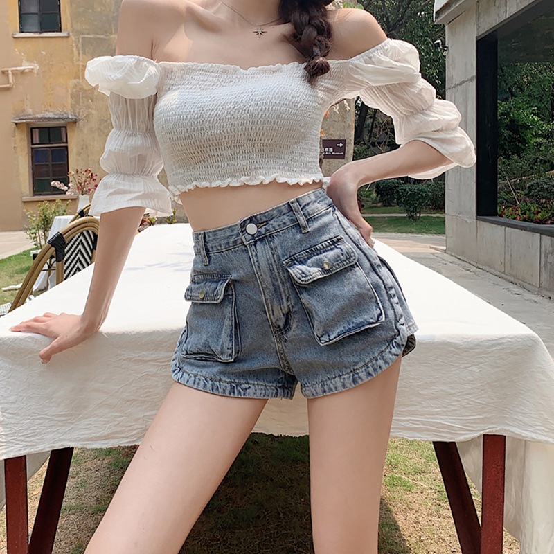Denim Shorts Women's Summer Thin 2022 New High Waist Loose Slimming Workwear Wide Leg Pants A- shaped Hot Pants Trendy