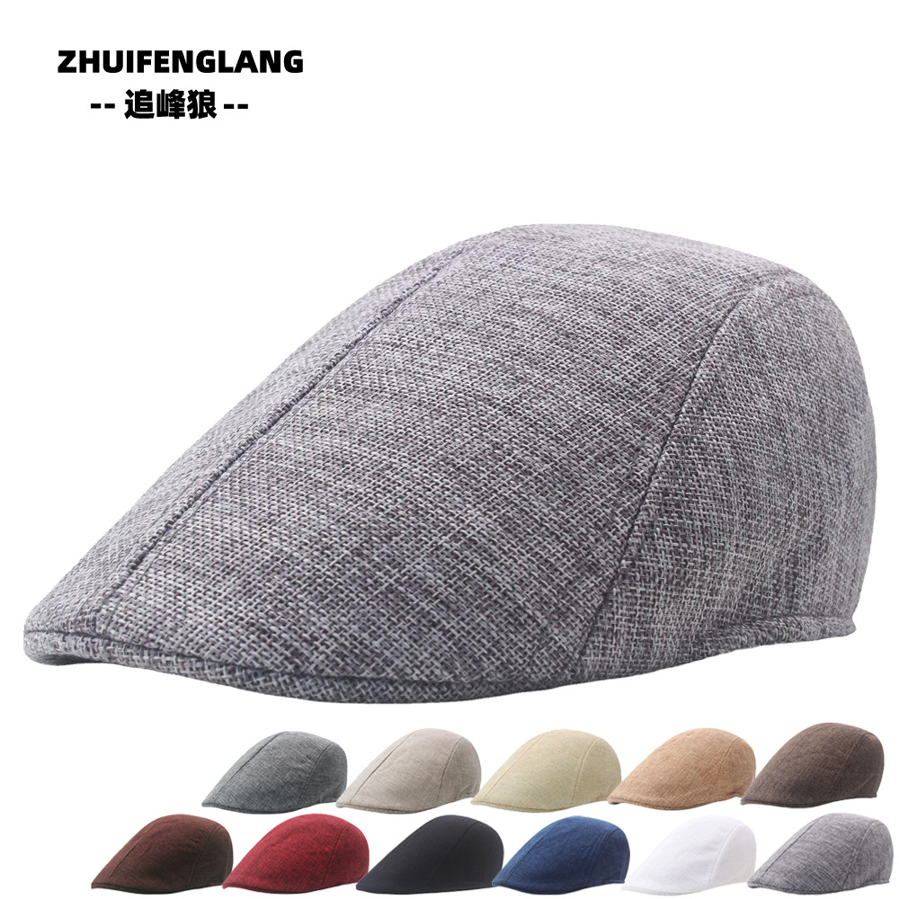 Foreign Trade Hat Imitation Cotton and Linen Forward Beret Hat Men's Spring and Summer Breathable Peaked Cap Amazon British Newsboy Hat