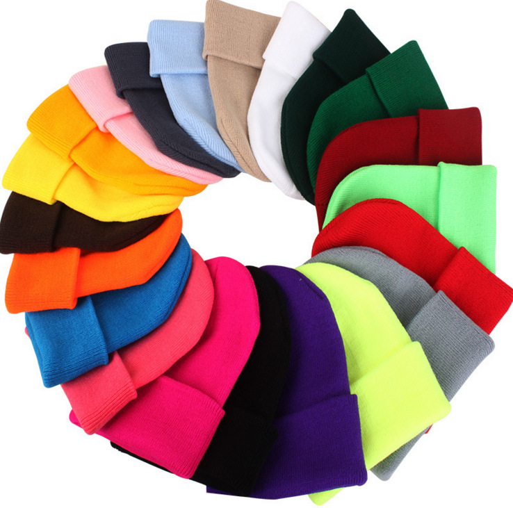 Fluorescent Color Wool Hat Knitted Hat Pullover Hat Cold Hat Beanies Knitted Solid Cute Hat