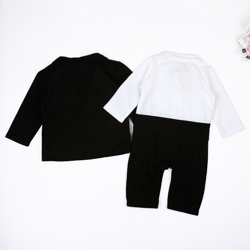 Picture of Foreign trade infant fashion romper gentleman bow tie long sleeve dress jumpsuit + small suit jacket