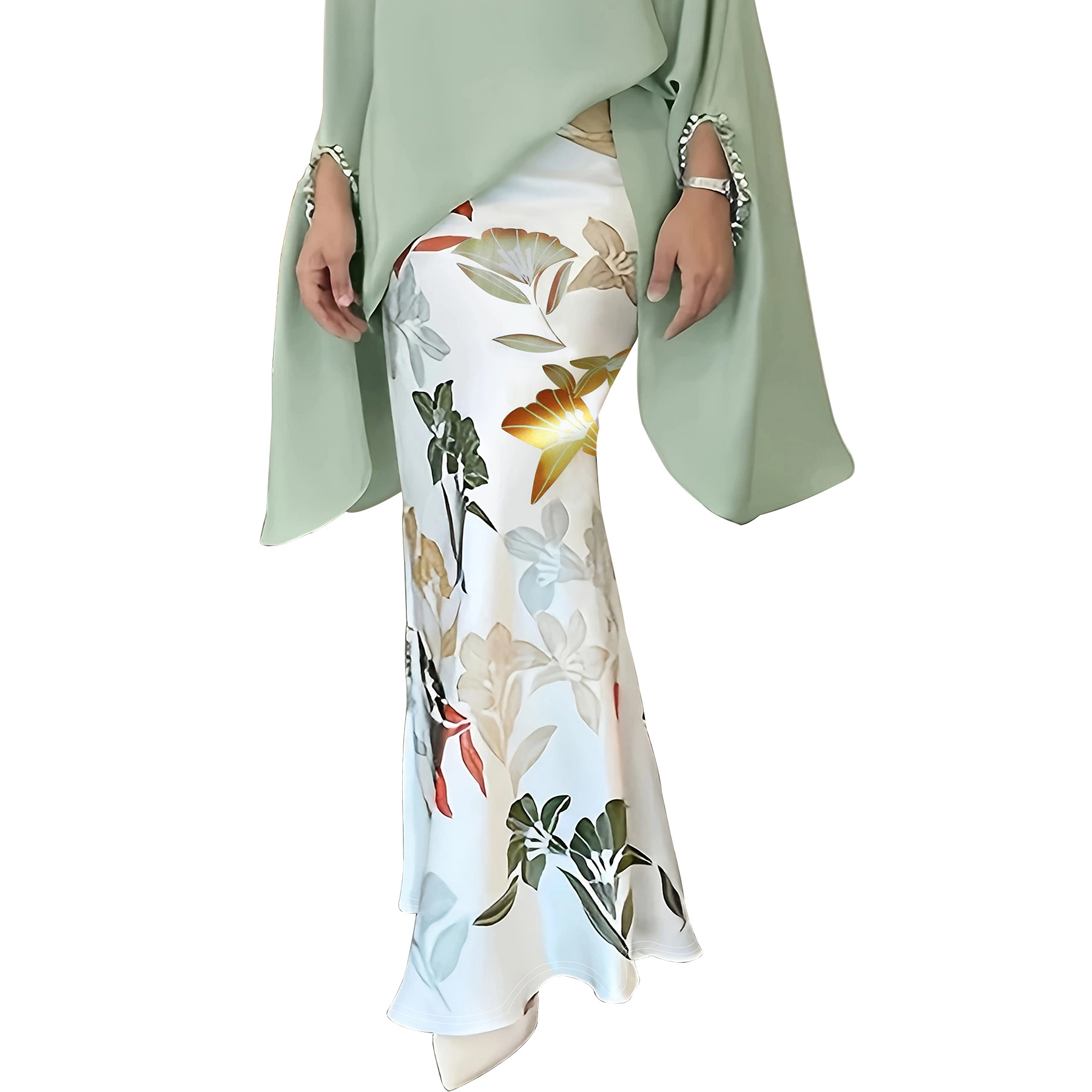 Picture of Cross-border Amazon European and American plus size Women's Autumn High Waist Retro Printed Skirt Elegant Long Hip Skirt