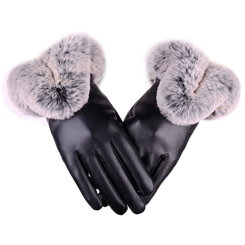 Touch Screen Gloves Winter Ladies Leather Students Outdoor Cycling Open Plus Velvet Thick Cold-Proof Waterproof Warm Cotton Autumn Wholesale