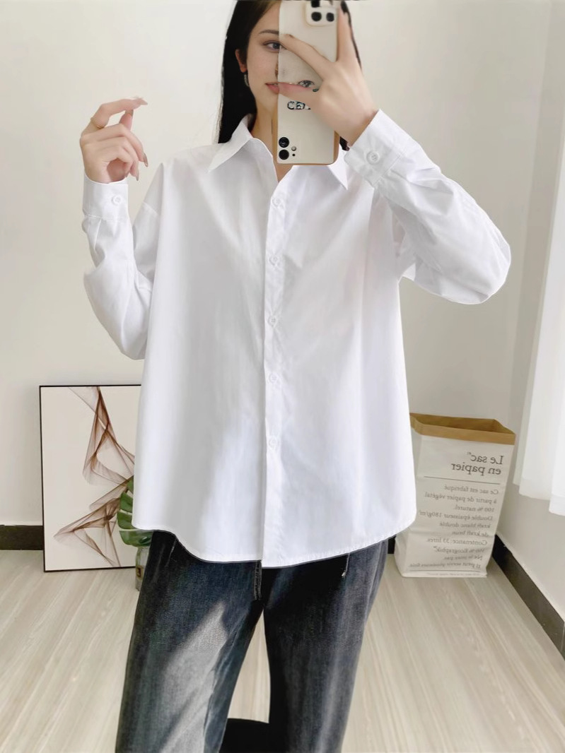 2023 Spring New Long-sleeved White Shirt Women's Long-sleeved Design Niche Korean Loose Inner Shirt