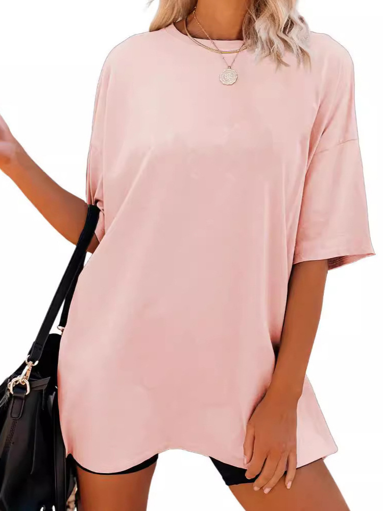 Summer 2024 Amazon wish Europe and the United States cross-border foreign trade new casual solid color plus size loose short sleeve top women