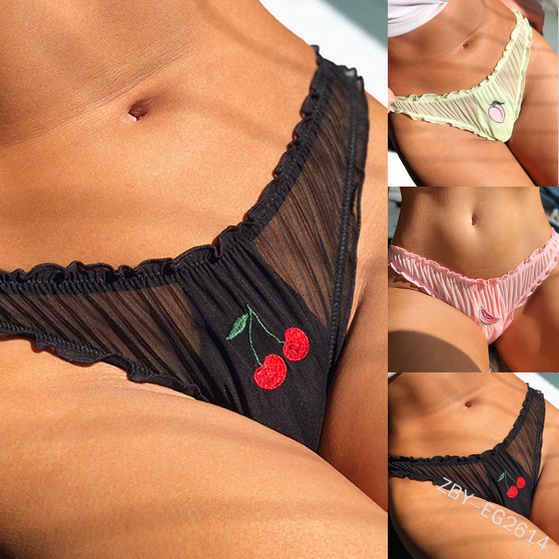 Manufacturer Wholesale European and American Cross-Border New Sexy Lace Underwear Seamless Low-Waist Transparent Mesh Women's Briefs