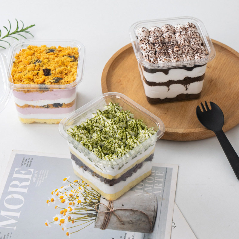 Square Soymilk Mu Si Cake Packaging Box Wood Bran Cup Fruit Fishing Packaging Box Tiramisu Baking Spot Box