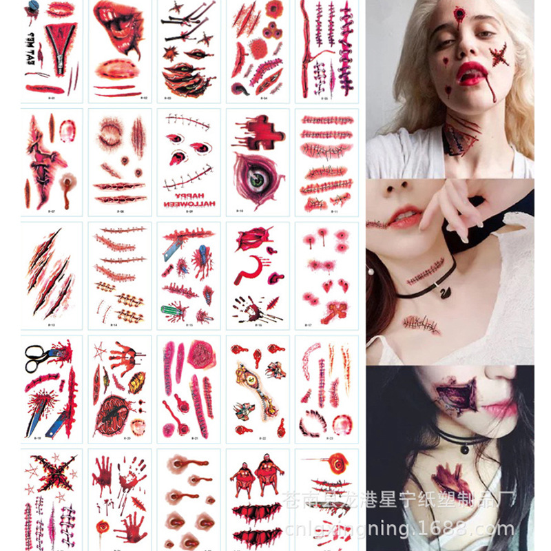 New scar Halloween tattoo stickers funny horror scar stickers waterproof realistic tattoo stickers 