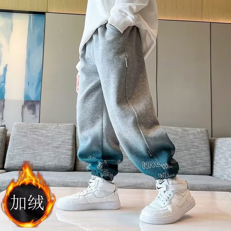 Boys' Pants 2024 New Spring and Autumn Children's Sports Pants fleece-lined Boys Handsome Fashionable Autumn Wear Children's Sweatpants