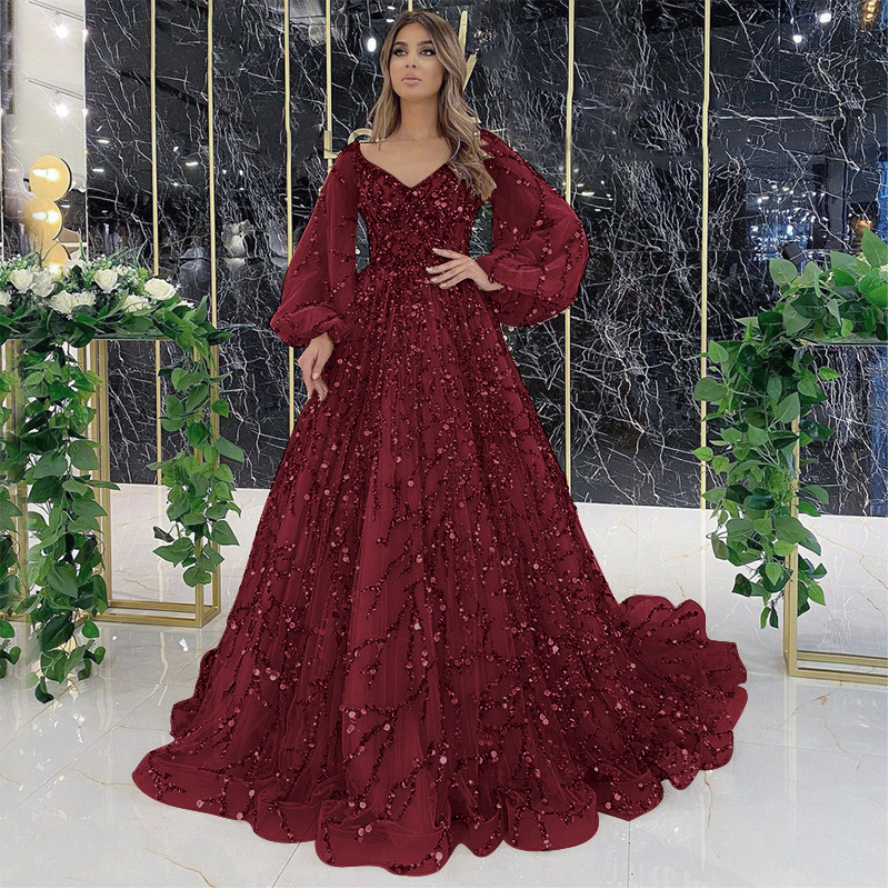 Picture of 2025 Cross-Border New Golden Heavy Industry Beaded Luxury Evening Dress Sexy Socialite Aura Queen Long Dress Dq7109