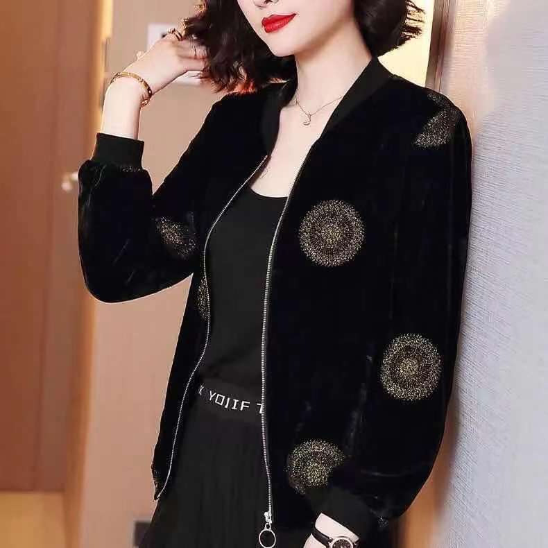 Picture of Casual Golden Velvet Coat Women's Fashionable Instagram Style Women's Autumn New Clothes Korean Loose Western Style Baseball Suit Jacket