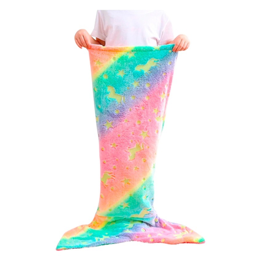 Cross-border new mermaid starry sky luminous children sleeping bag flannel luminous blanket