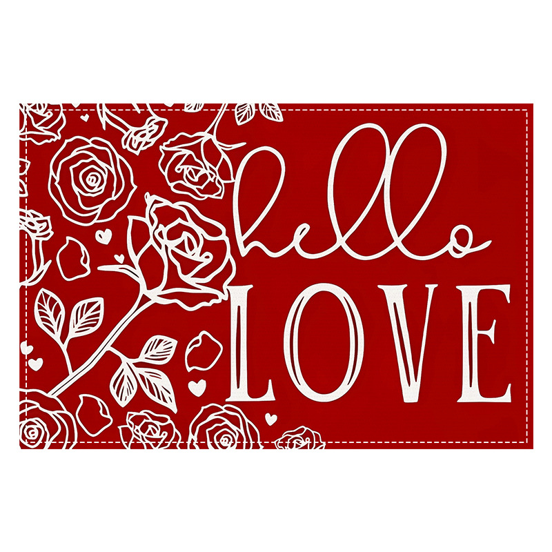 Picture of Valentine's Day Love Rose Printed Placemat Love Love Linen Table Mat Cross-border Home Kitchen Heat Insulation Mat Coaster