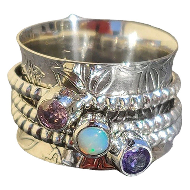 Huajie wish Europe and the United States cross-border explosions S925 silver color stone suit ring fashion personality ring wholesale
