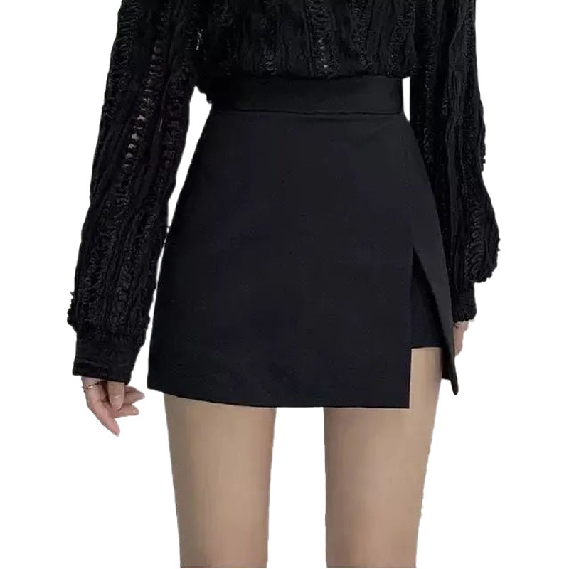 20203 Anti-glare A- line Bag Skirt Skirt High Waist Split Skirt Pants Skirt Women's Summer Black Professional Skirt