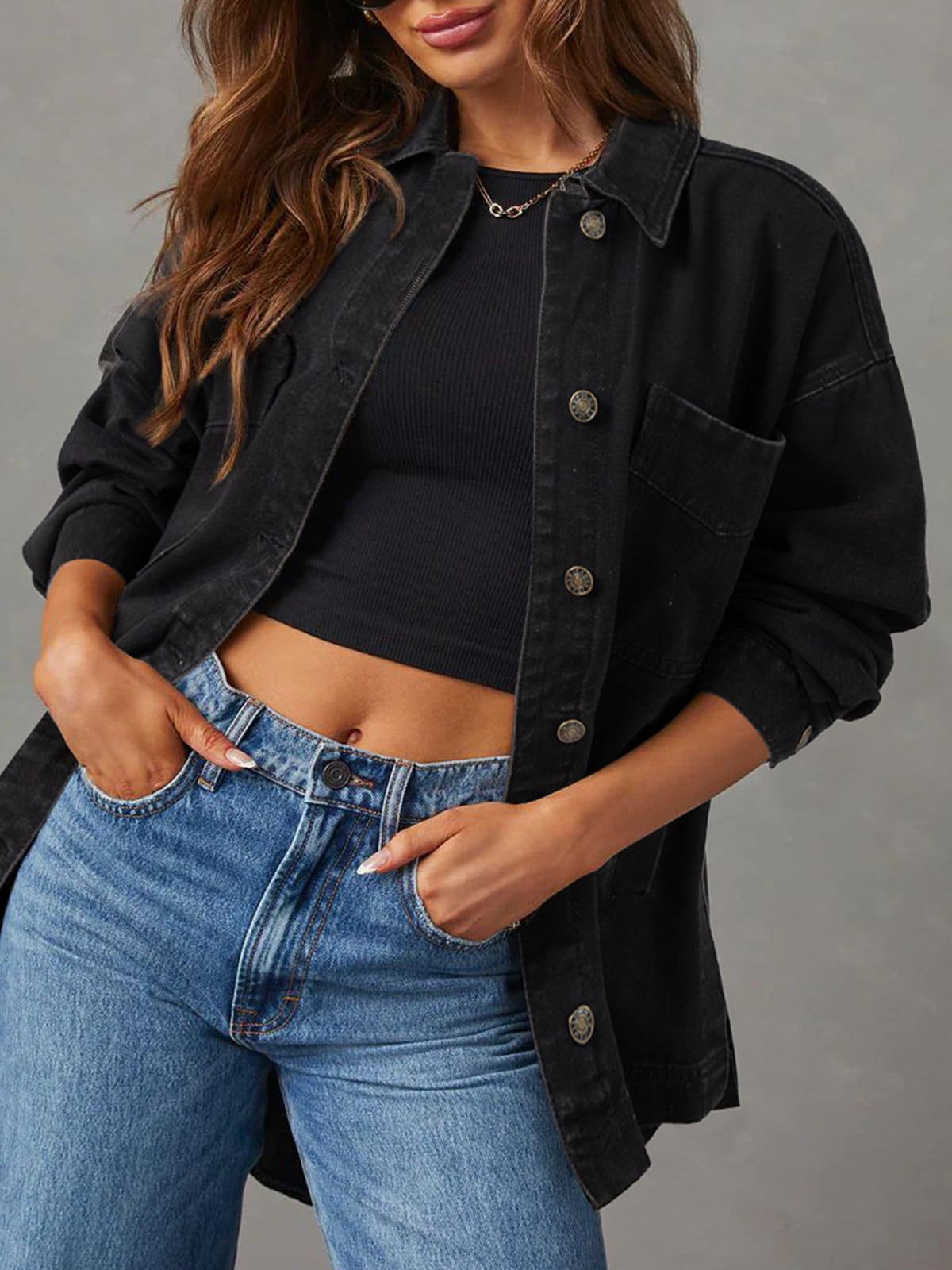 Women's Denim Jacket Oversized Boyfriend Button Long Sleeve Split Denim Jacket Europe and America Amazon TEMU Cross-border