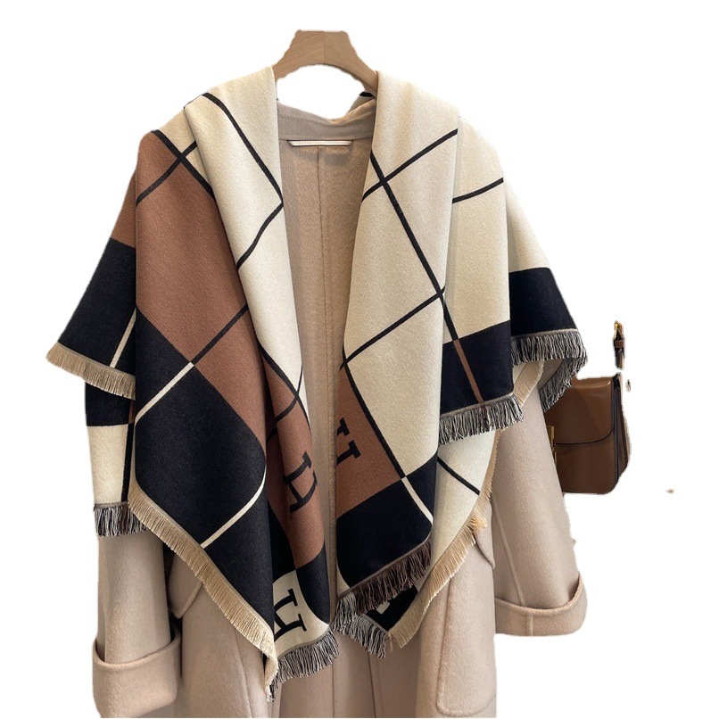 Cashmere Scarf Hand-feel Plaid Tassel Shawl Couple Warm Cashmere Scarf All-match Car Cold-proof Small Blanket