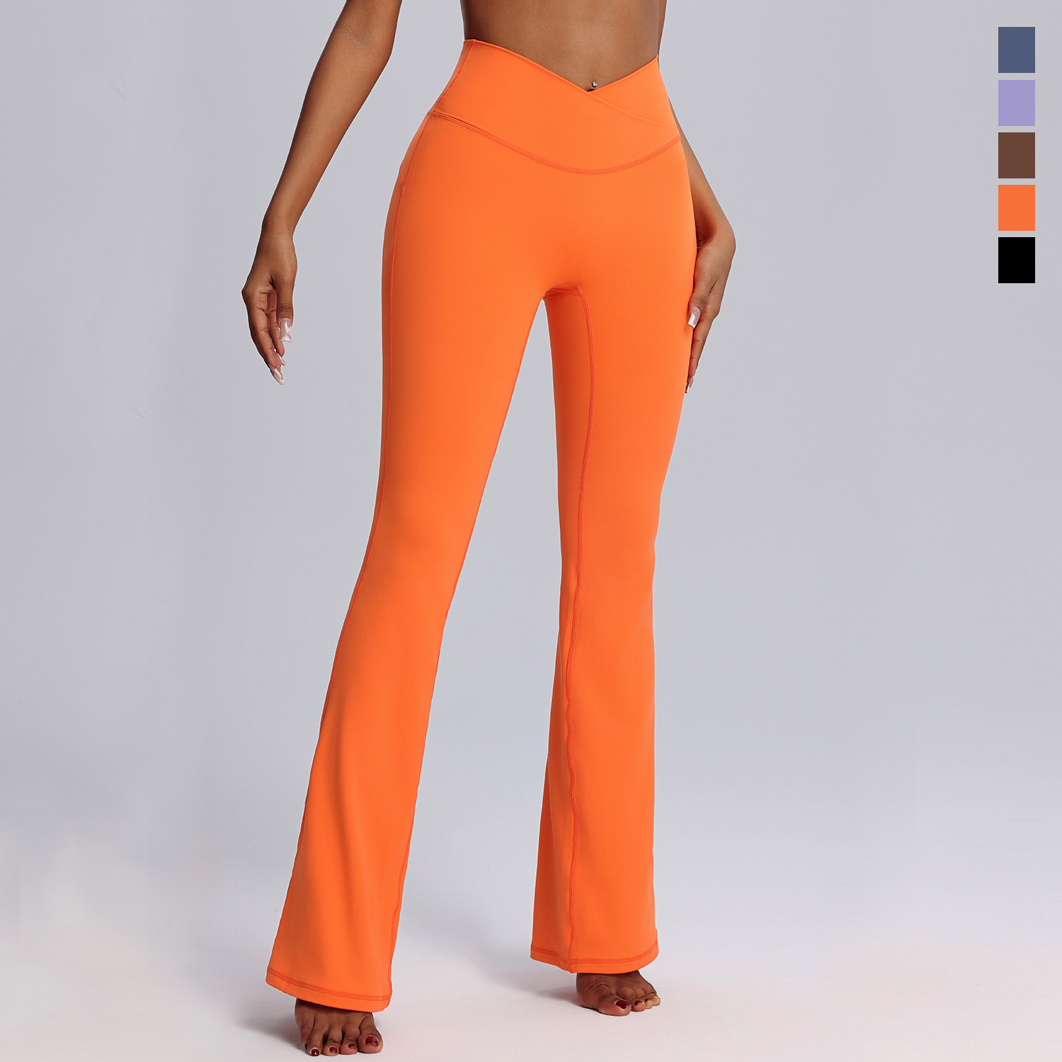 European and American Hip-lifting Tight Yoga Pants Women's Naked Breathable Horn Fitness Pants High Waist Wide Leg Sports Dance Pants