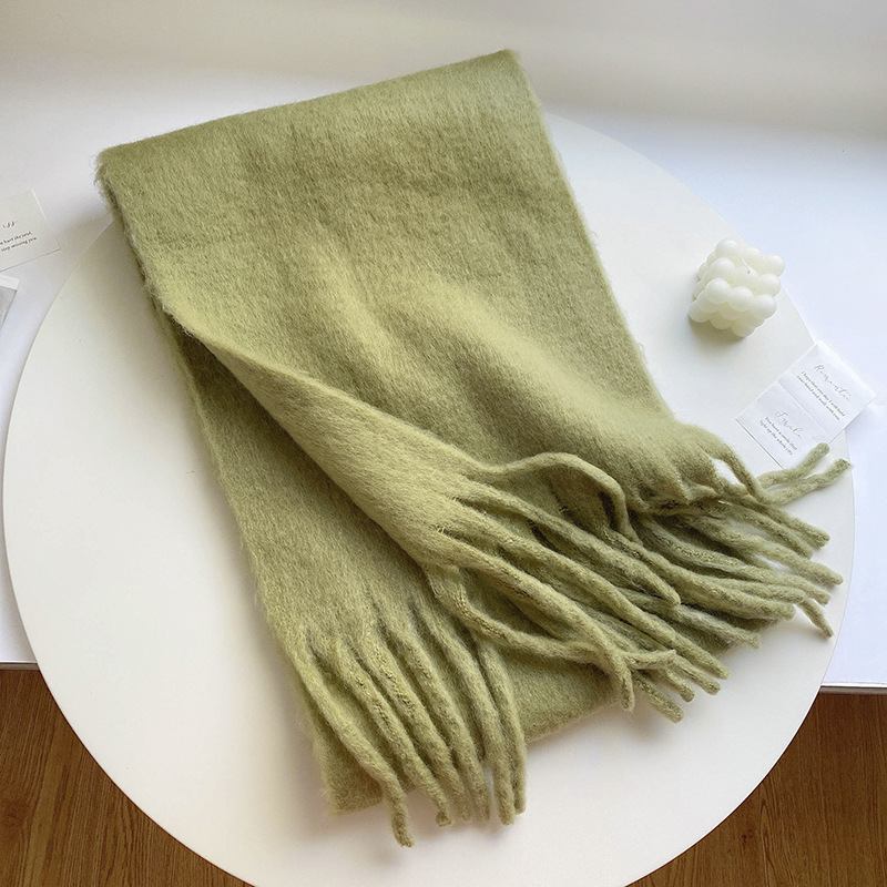 Picture of Winter monochrome plush heavy weight soft fluffy lazy wind solid color large pulled wool warm scarf for students couple
