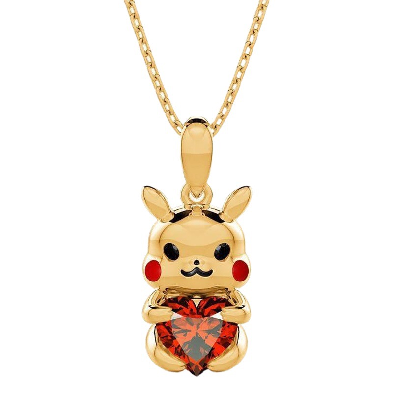 Cross-border Amazon Hot Selling New European and American Creative Gold Color Pikachu Love Hao Stone Necklace Earrings