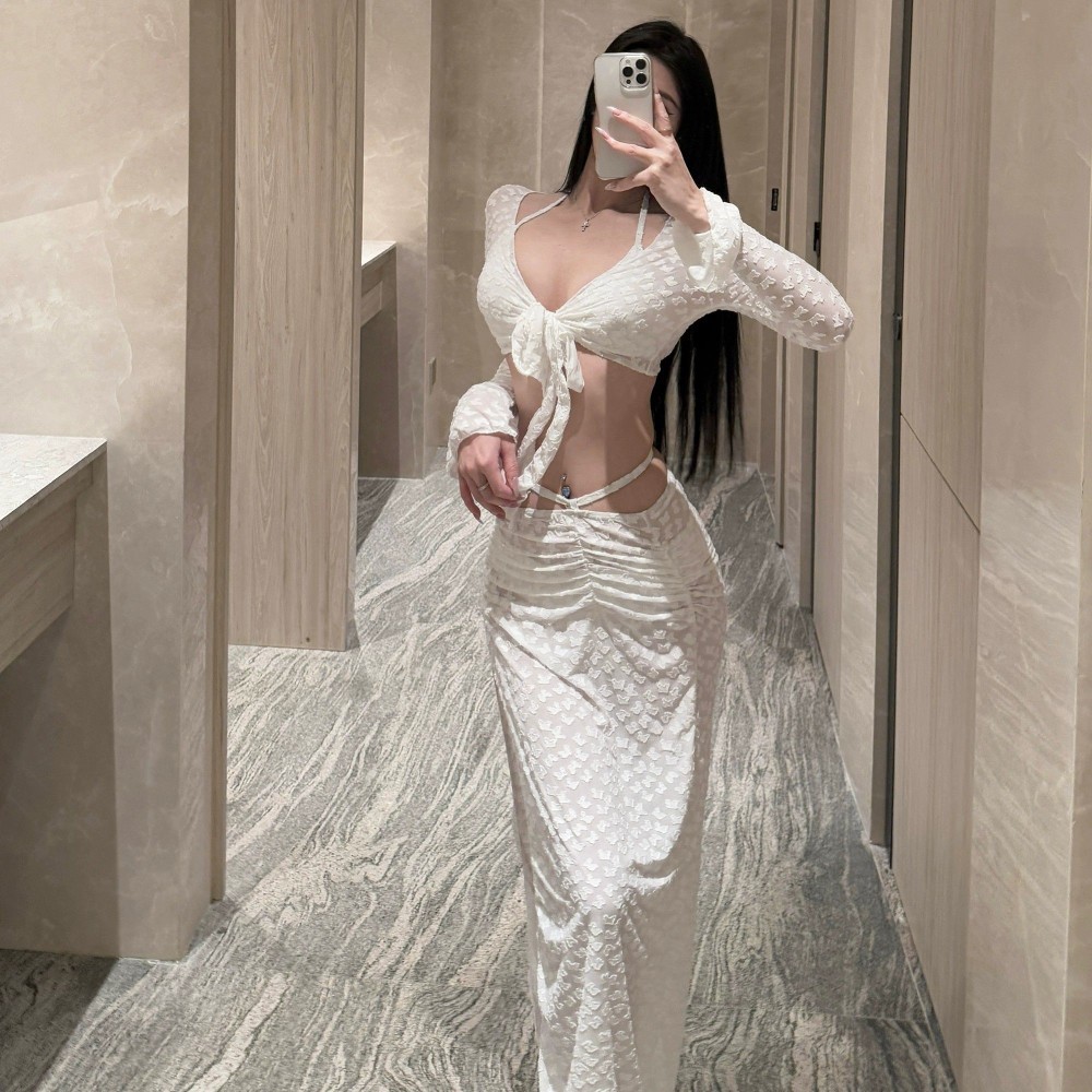 Bikini Swimsuit Women's 2025 New Split Four-piece Sexy Long Dress Slimming Small Chest Gathering Hot Spring Vacation