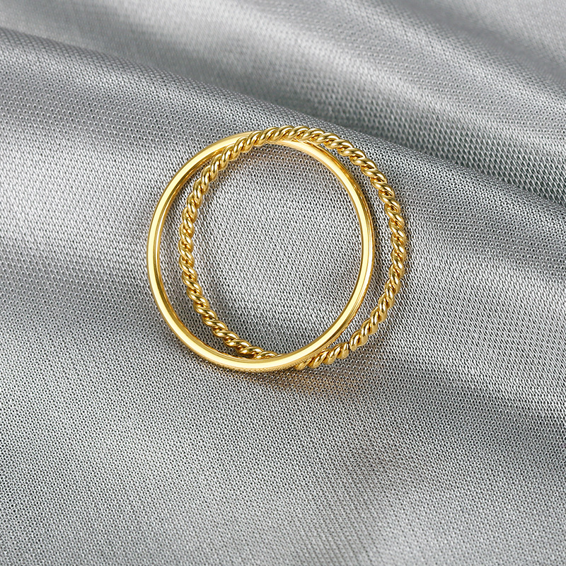 Picture of European and American personality temperament simple double ring twist ring ladies elegant sweet ring stainless steel fashion jewelry