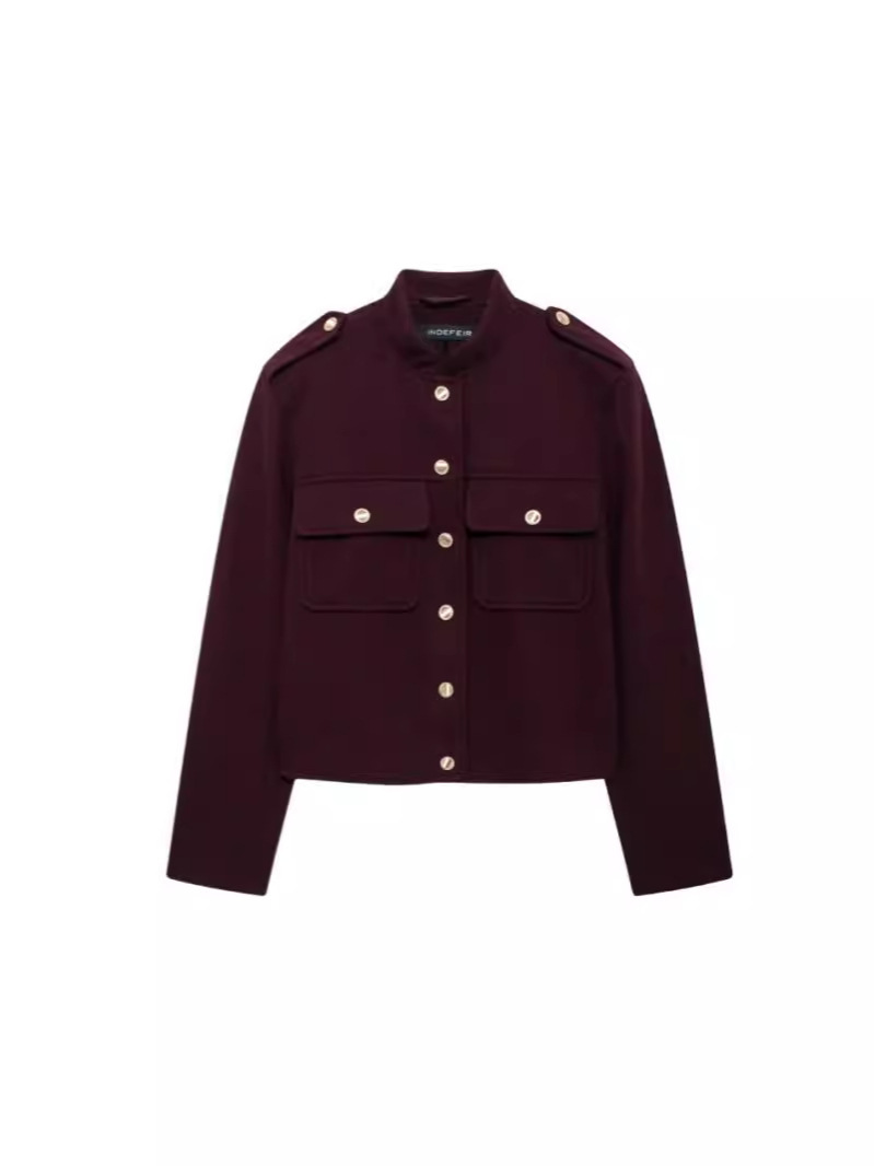 European and American Style Vertical Collar Single-breasted Double Pocket Soft Short Jacket Coat Autumn New Loose Elegant Top for Women