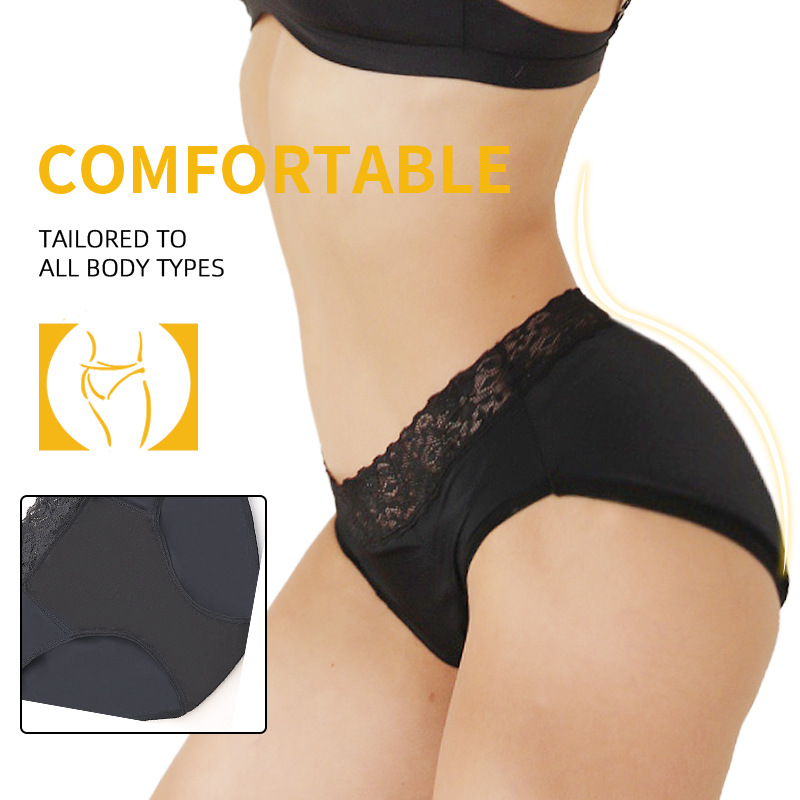 Picture of Menstrual Underwear Export Large Size Mid-Waist Cut Out Lace Front and Rear Leak-Proof Menstrual Period Free Sanitary Napkin Four-Layer Menstrual Pants