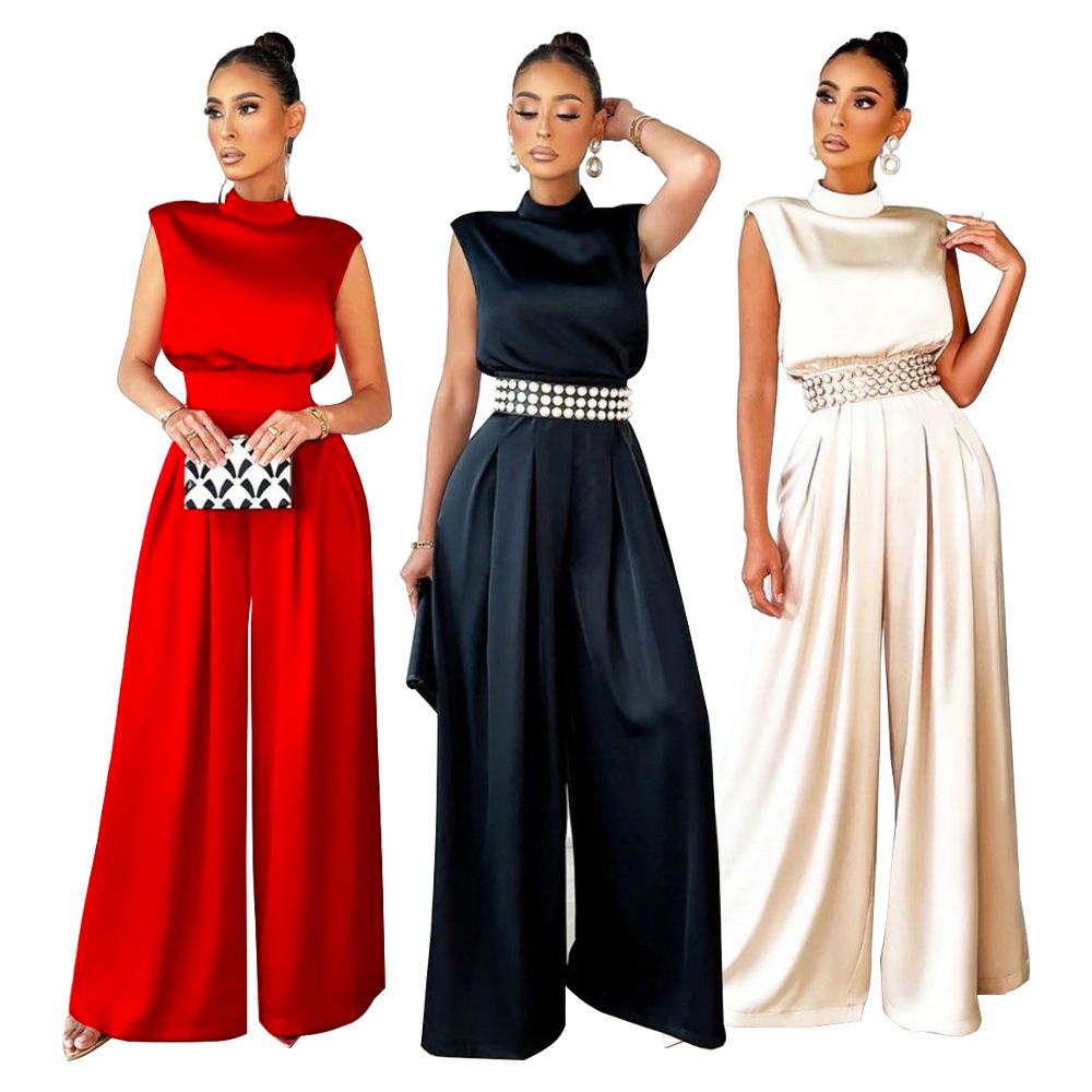 Picture of K10190 AliExpress European and American Women's 2022 New Fashion Wide Leg Pants Solid Color High Neck Sleeveless Waisted Pants
