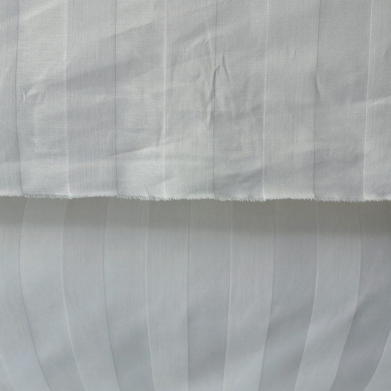 Factory Direct Supply of Pure Cotton Satin Striped Fabric 2.6m Wide Bleached White Striped Pure Cotton Hotel Fabric Wholesale