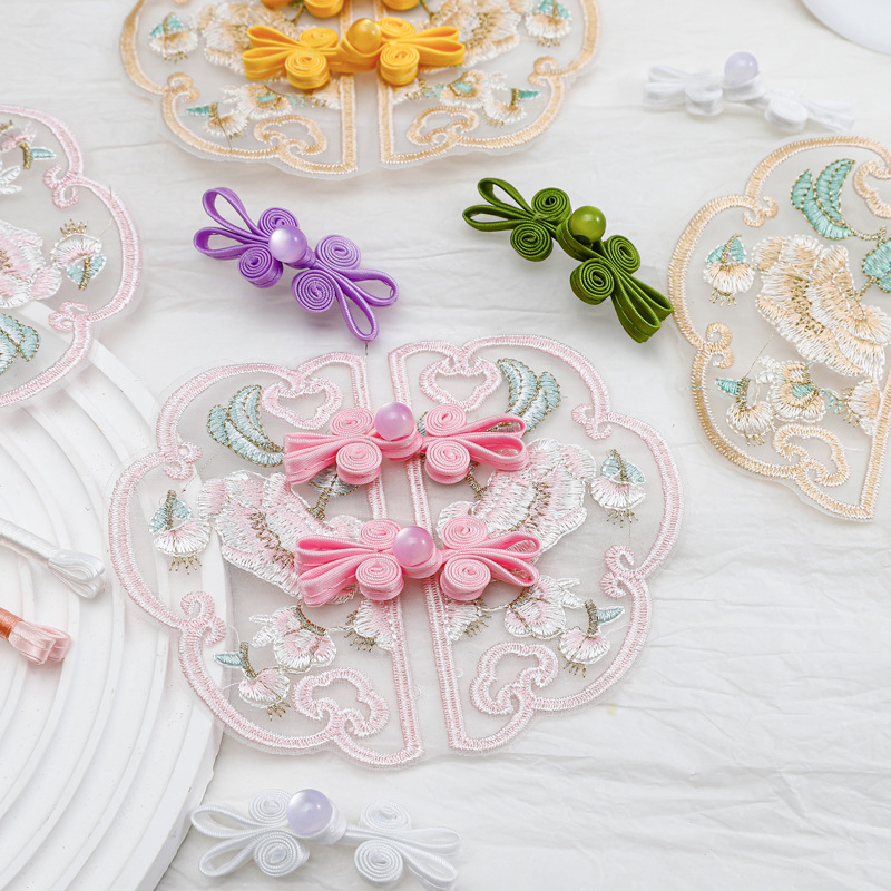 Floral Love High-End New Product Chinese-Style Embroidery Disc Buckle Patch Floral Decoration DIY Handmade Bouquet Matching Materials