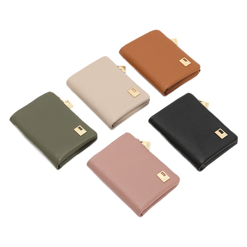 2023 New Solid Color Wallet Women's First Layer Cowhide Easiest for Match Short Coin Purse Card Holder Genuine Leather Litchi Pattern Premium