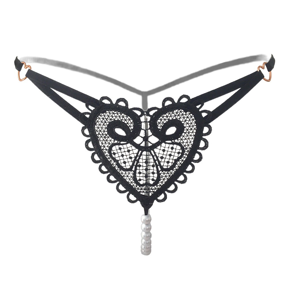 New Retro Pearl Love Embellished Thong Female Sexy Ultra-Thin Underwear Low Waist Beaded Temptation Girls