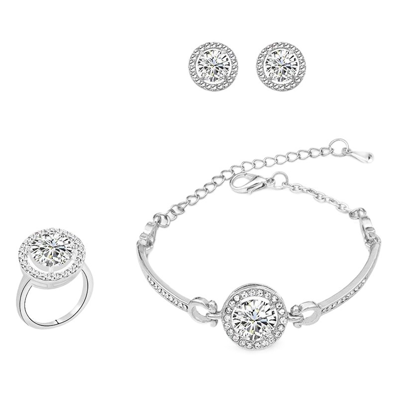 European and American Zircon Jewelry Set Eight Heart Eight Arrows Earrings Ring Bracelet Necklace Four-piece Set Cross-Border