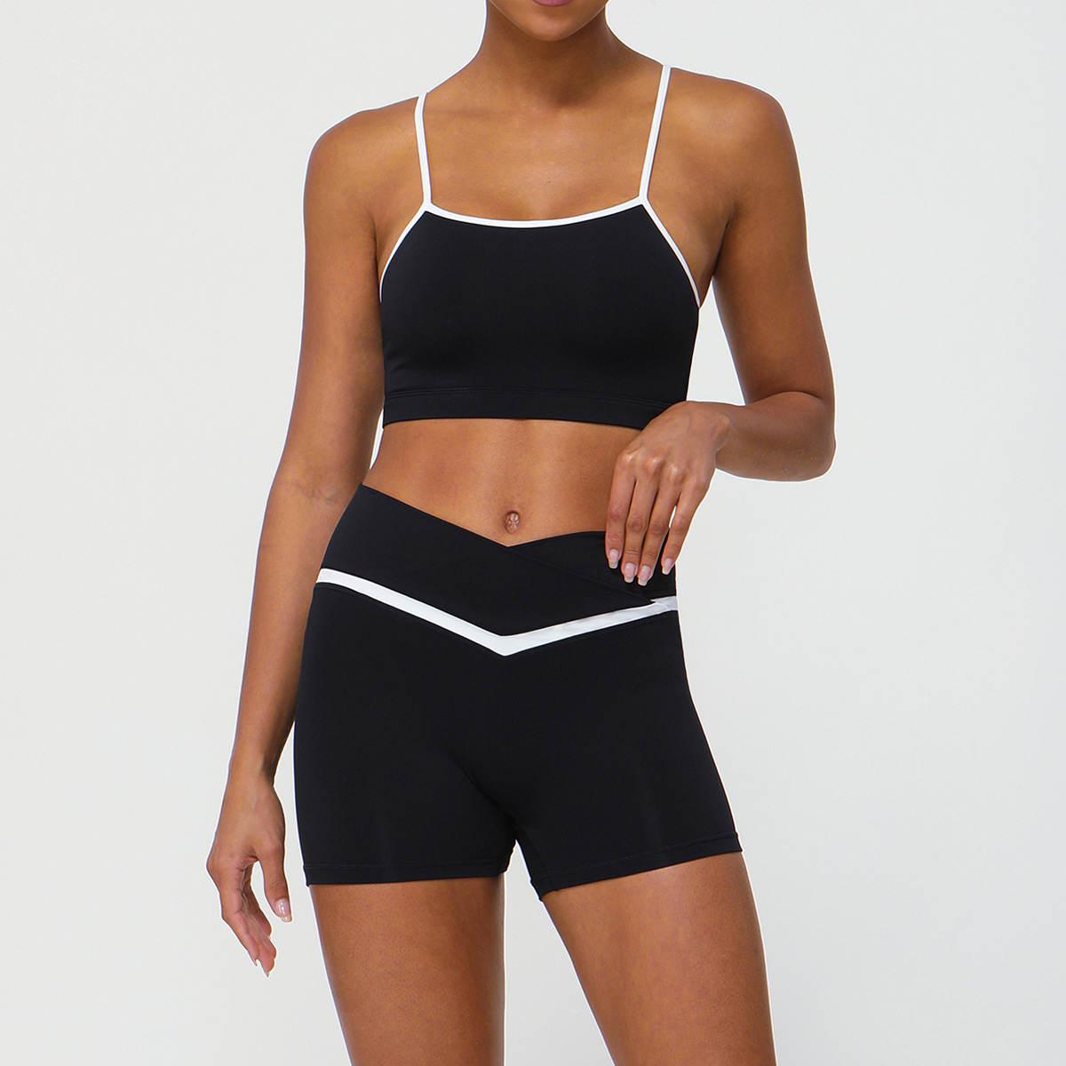 Picture of Cross-border New Contrast Color Yoga Clothing suit Naked Hip Lifter Sports Leisure Fitness Clothing suit Cross Waist Yoga Pants