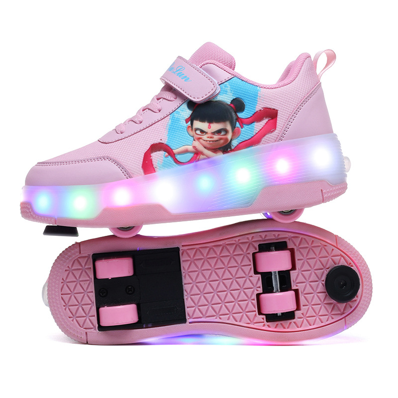 2025 new cross-border children's luminous shoes pulley heloo shoes boys with brake wheels skates student sports