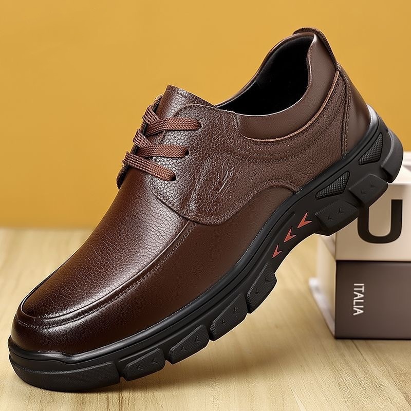 Men's leather shoes spring new soft leather light non-slip leather middle-aged and elderly round toe dad shoes trendy business leather shoes