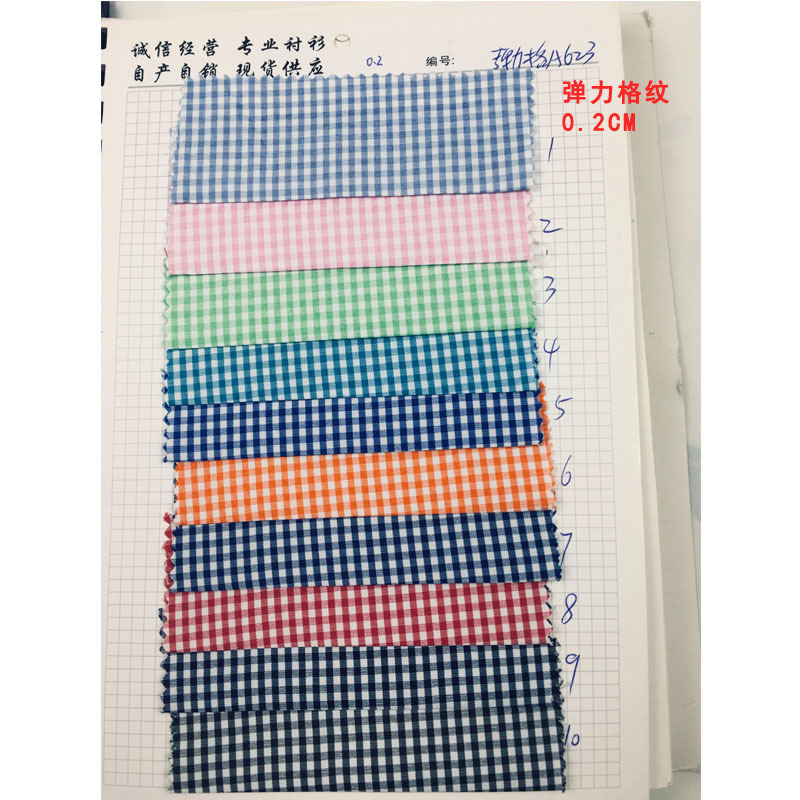 In stock stretch yarn-dyed plaid fabric polyester cotton size stripe plaid shirt spring and autumn baby clothing dress