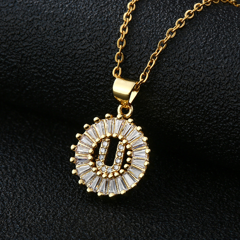 Picture of Letter Necklace Women's Necklace 26 Letters Copper Inlaid Cubic Zircon Vacuum Electroplated Stainless Steel Chain Necklace