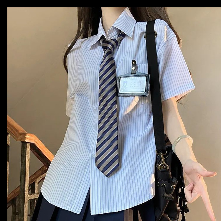 Picture of Japanese jk uniform college style loose all-match chic striped shirt short sleeve shirt women's summer new top