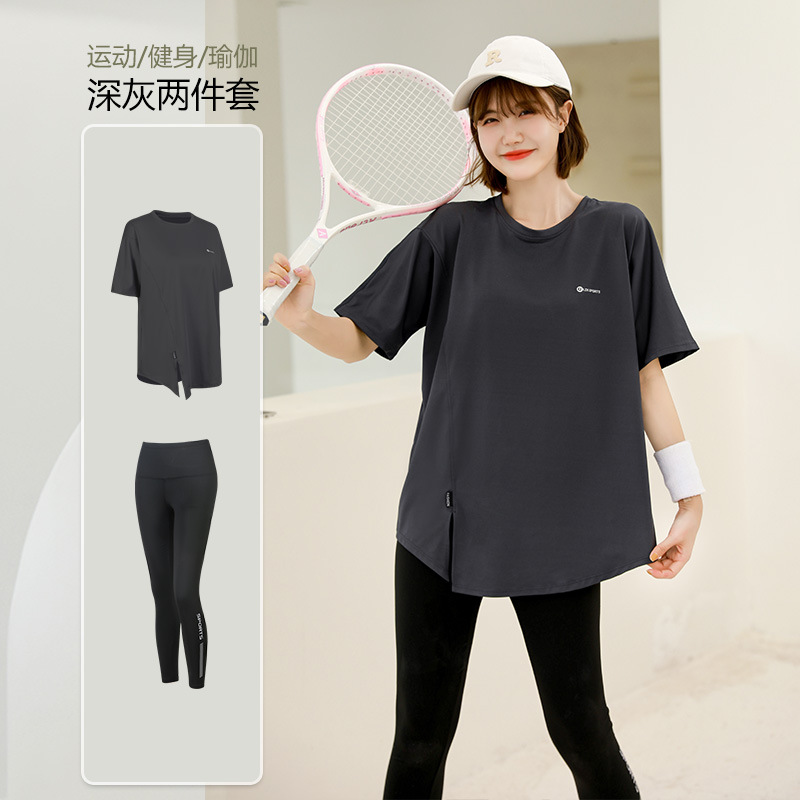 Picture of Running suit Women's Summer Outdoor Morning Running Sports Long-sleeved Three-piece Set Loose plus size Yoga Fitness Suit for Beginners