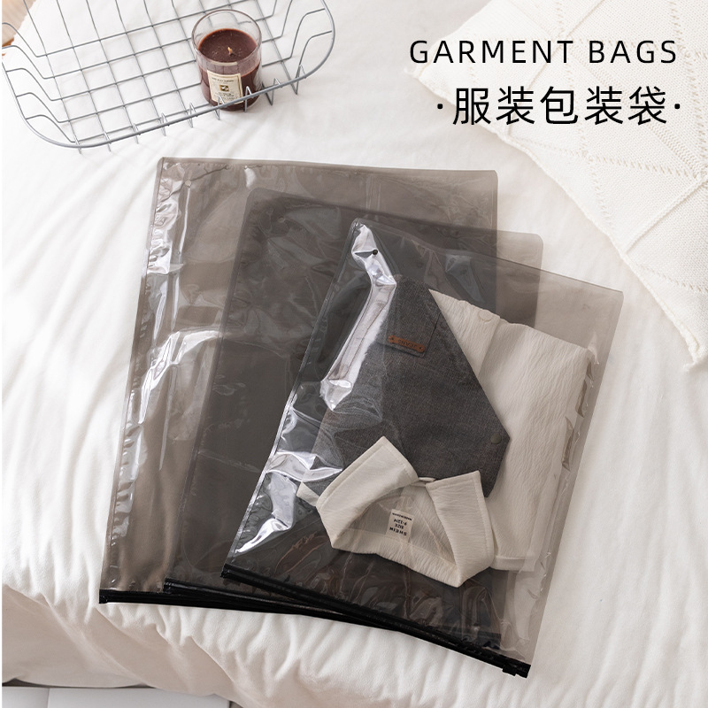 Clothing Zipper Bag Black Frosted Thickeneded Waterproof Trendyy High-End Exquisite Clothing Packaging Bag Portable Zipper Bag