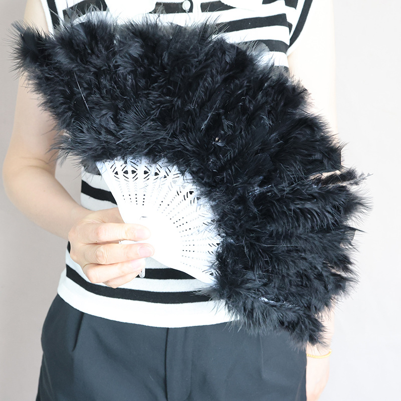 Picture of Wholesale full feather fan thickened feather feather fan stage performance props dance performance antique folding fan