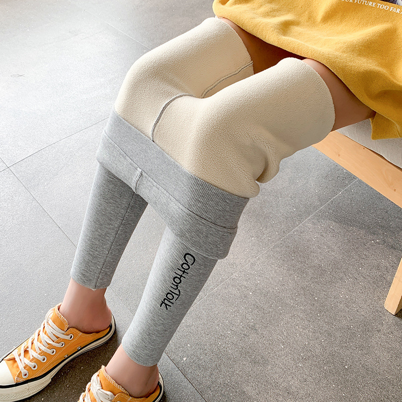 Picture of Autumn and Winter New Thickened fleece-lined Vertical Striped Threaded Leggings Women's High Waist Letter Lamb Velvet Warm Cotton Trousers Cross-border