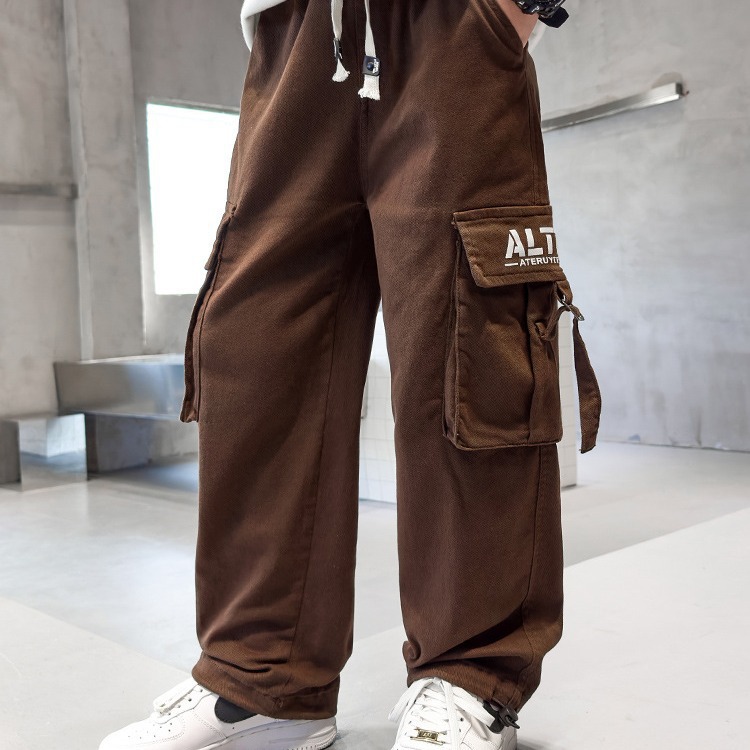 Boys' Autumn Pants Spring and Autumn 2024 New Children's Coil Pants Large Children's Straight Pants Boys Casual Pants