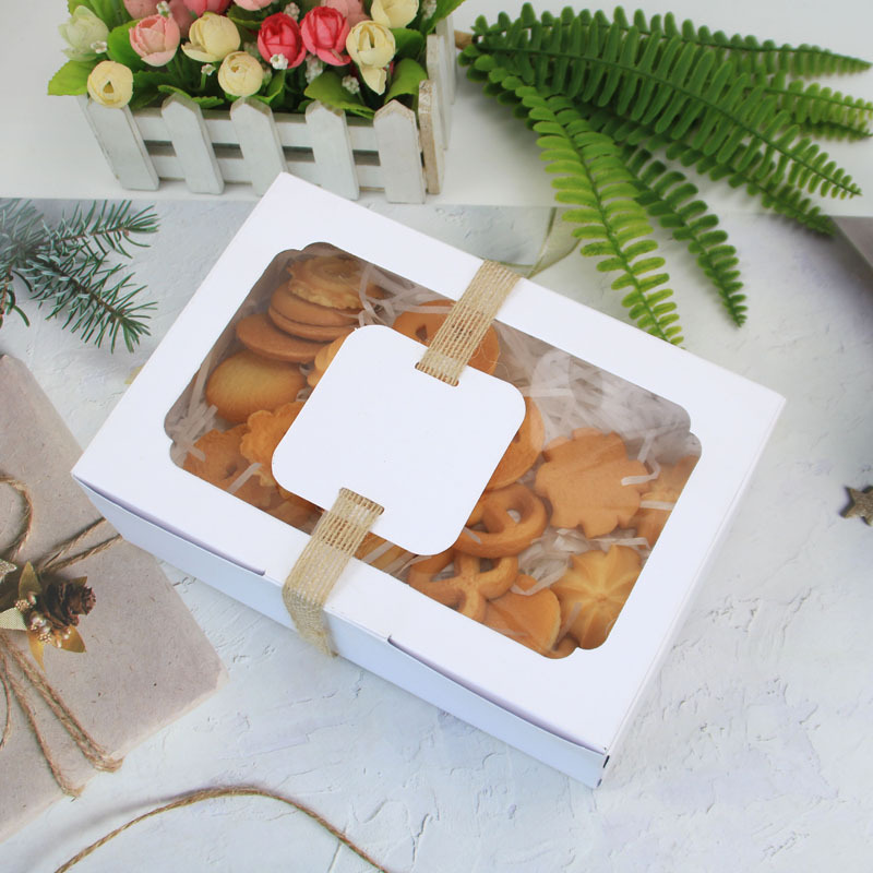 New large Kraft paper cake box pvc window three-color optional hanging biscuit box Kraft paper candy box